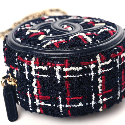 Chanel Tweed Quilted Round Filigree Clutch With Chain Navy Blue 8 of 9