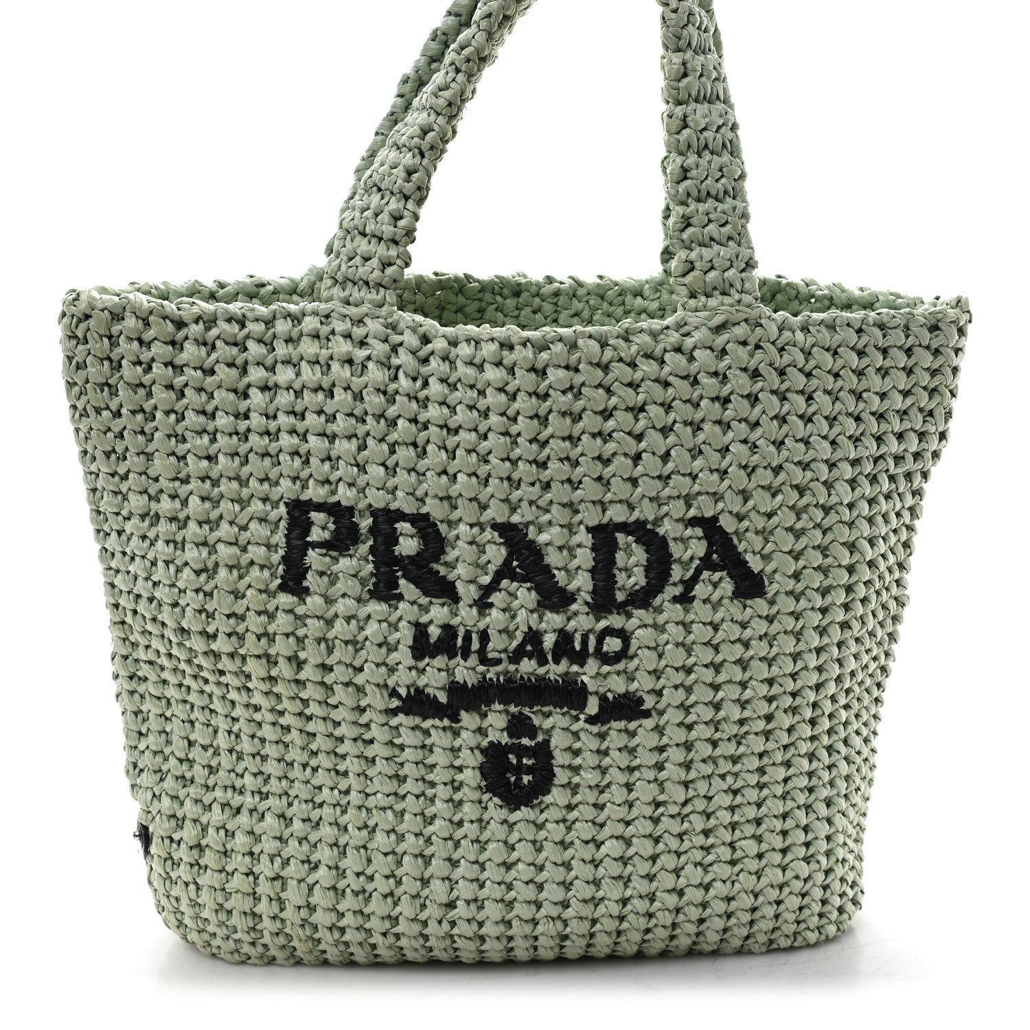 Prada Yarn Raffia Effect Crochet Small Logo Tote Acqua 8 of 10