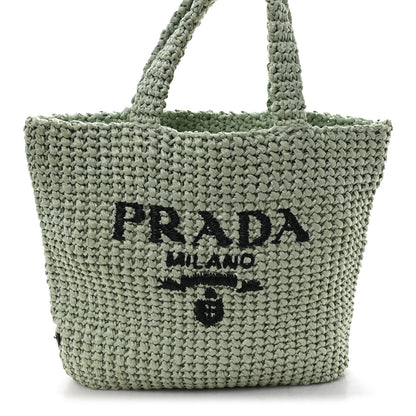 Prada Yarn Raffia Effect Crochet Small Logo Tote Acqua 8 of 10