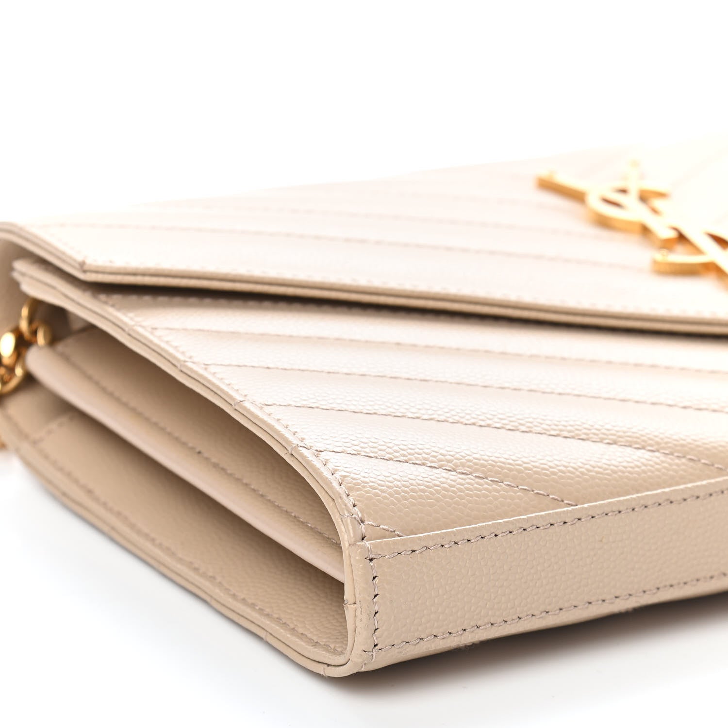 Saint Laurent Grain De Poudre Matelasse Chevron Monogram Chain Wallet Nude Powder 9 of 10