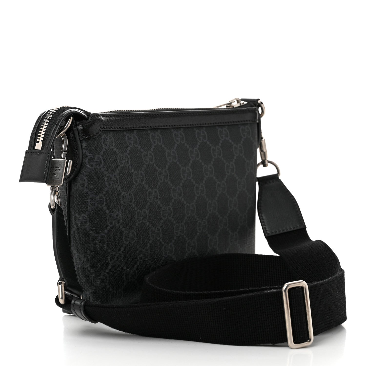 Gucci GG Supreme Monogram Azalea Calfskin Retro Interlocking G Wristlet Messenger Bag Black 3 of 10