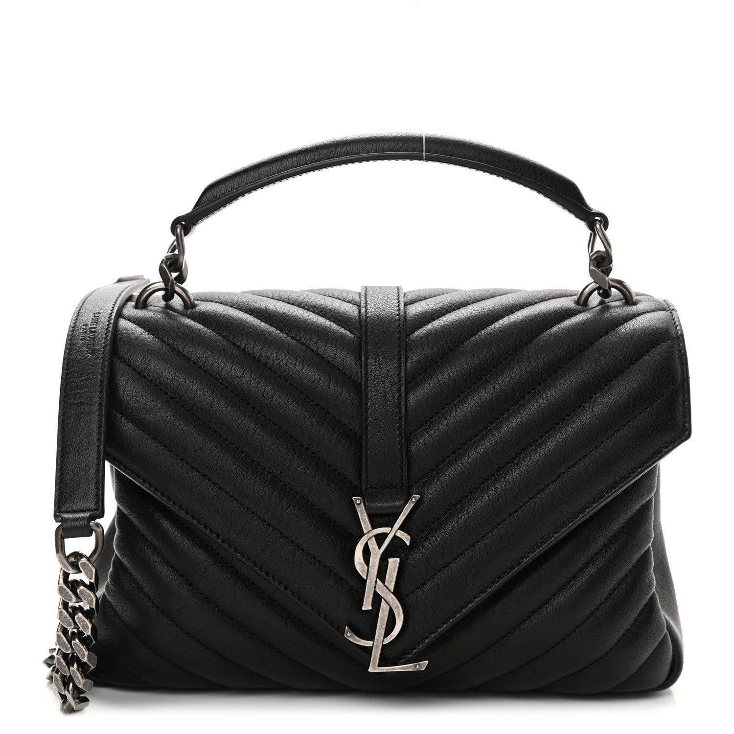 Saint Laurent Sheepskin Matelasse Chevron Monogram Medium College Bag Black 1 of 9