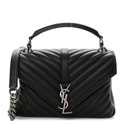 Saint Laurent Sheepskin Matelasse Chevron Monogram Medium College Bag Black 1 of 9