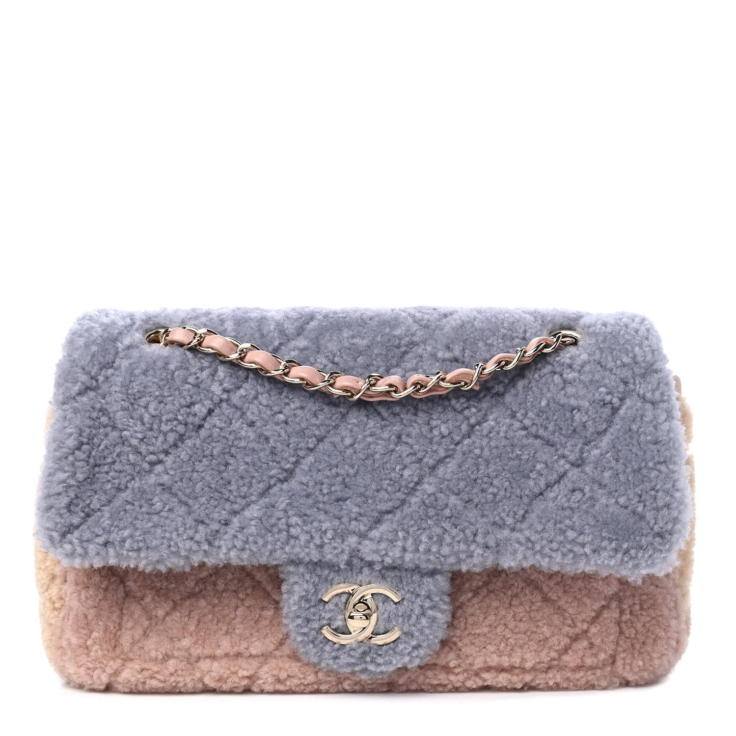 Shearling Sheepskin Single Flap Gray Pink Beige