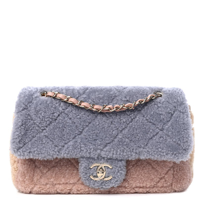Chanel Shearling Sheepskin Single Flap Gray Pink Beige 1 of 5