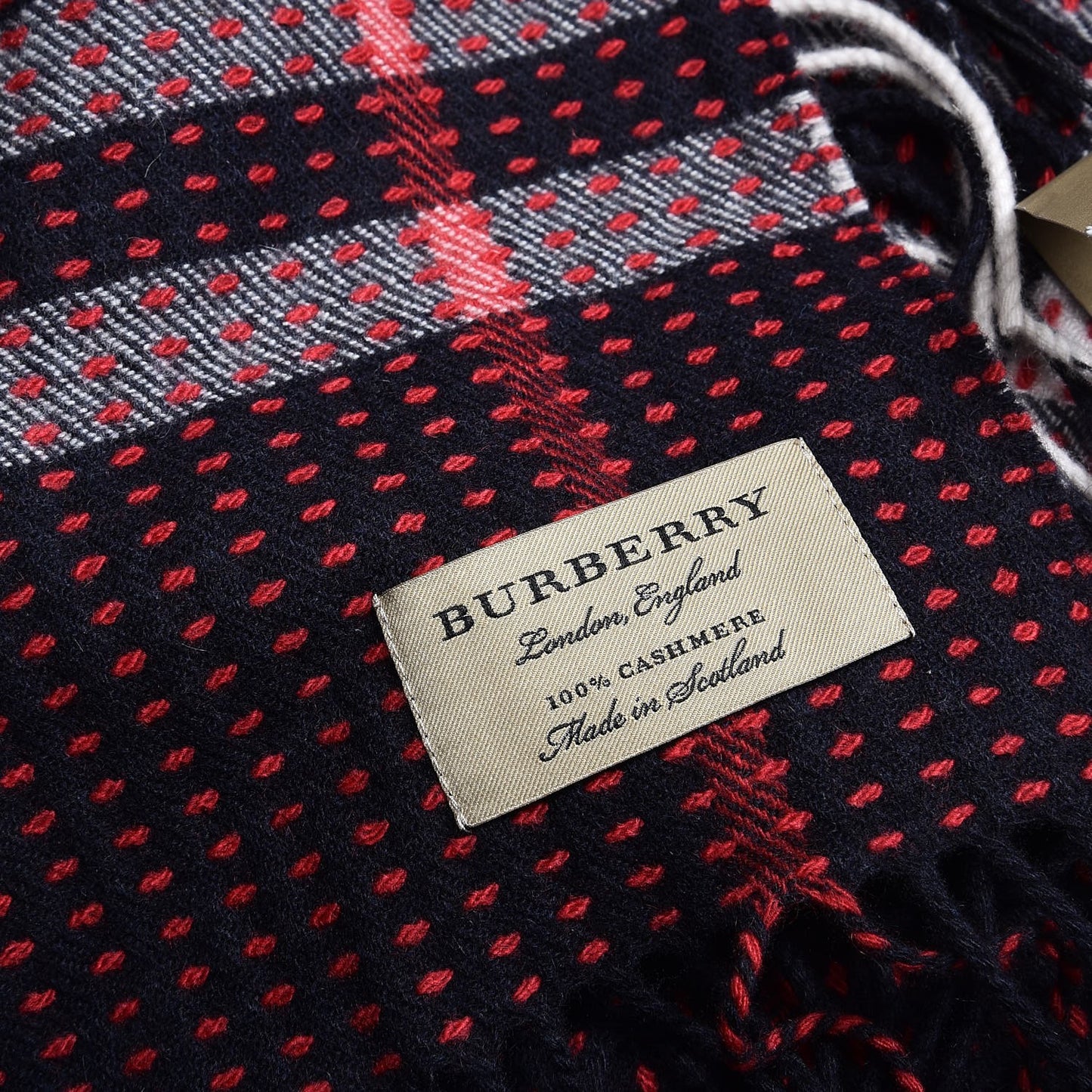 Cashmere Military Stitch Giant Check Scarf Navy