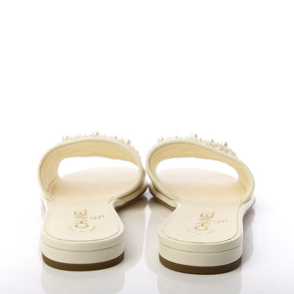Chanel Lambskin Pearl CC Flat Sandals 37.5 Ivory 7 of 10