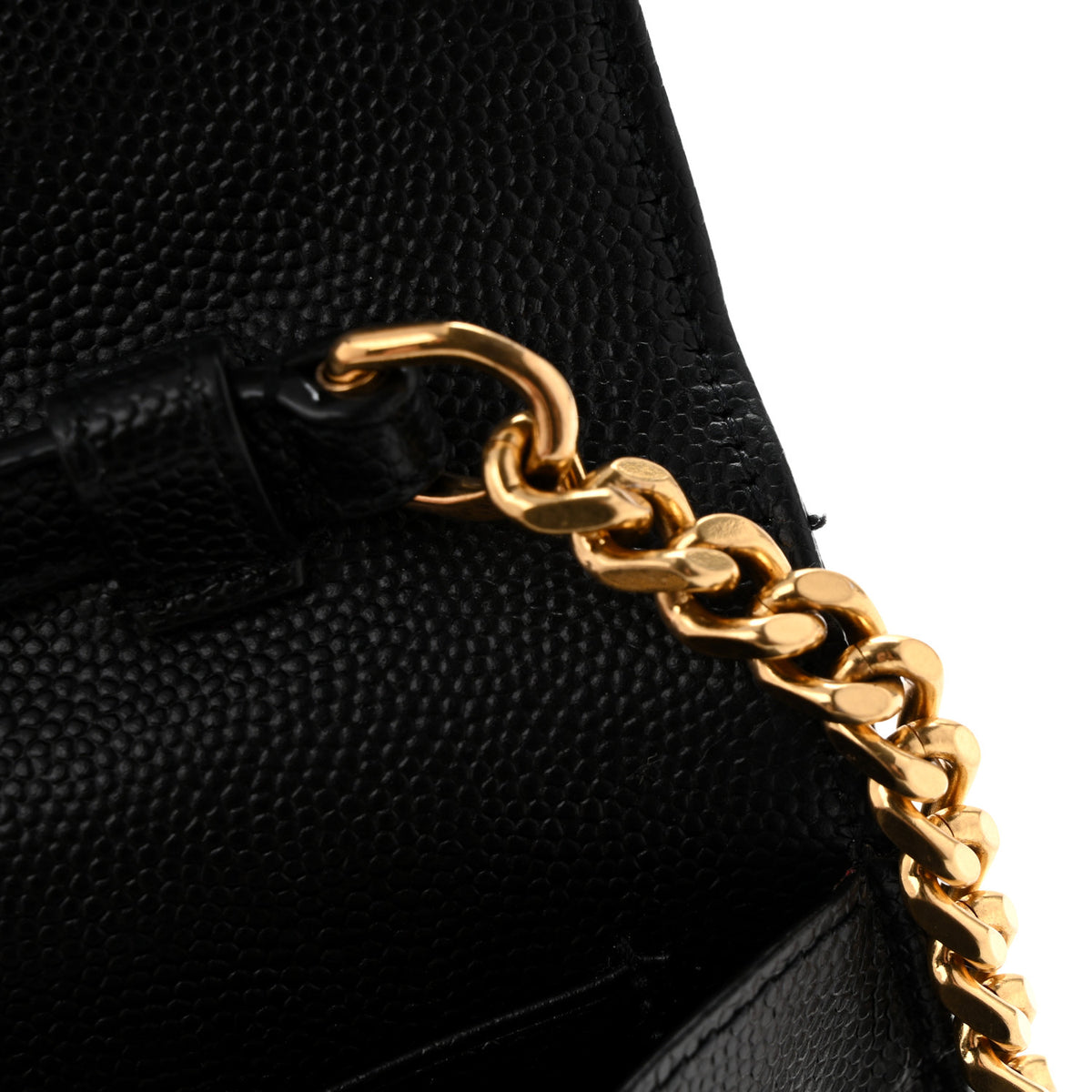 Saint Laurent Grain De Poudre Matelasse Chevron Monogram Chain Wallet Black 23 of 27