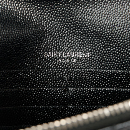 Saint Laurent Grain De Poudre Matelasse Chevron Monogram Envelope Chain Wallet Black 6 of 11