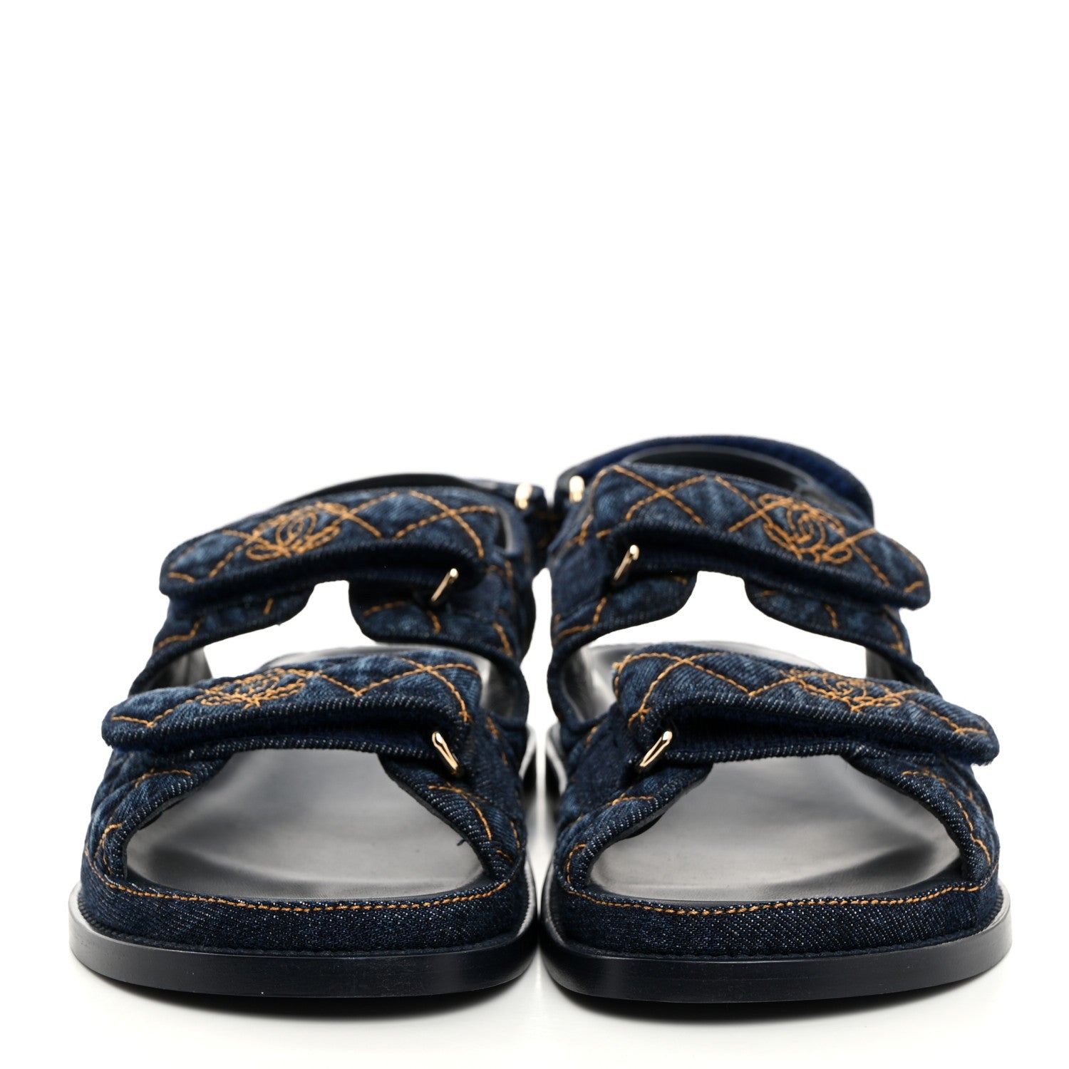 Chanel Denim Velcro Dad Sandals 38 Navy Blue 2 of 9