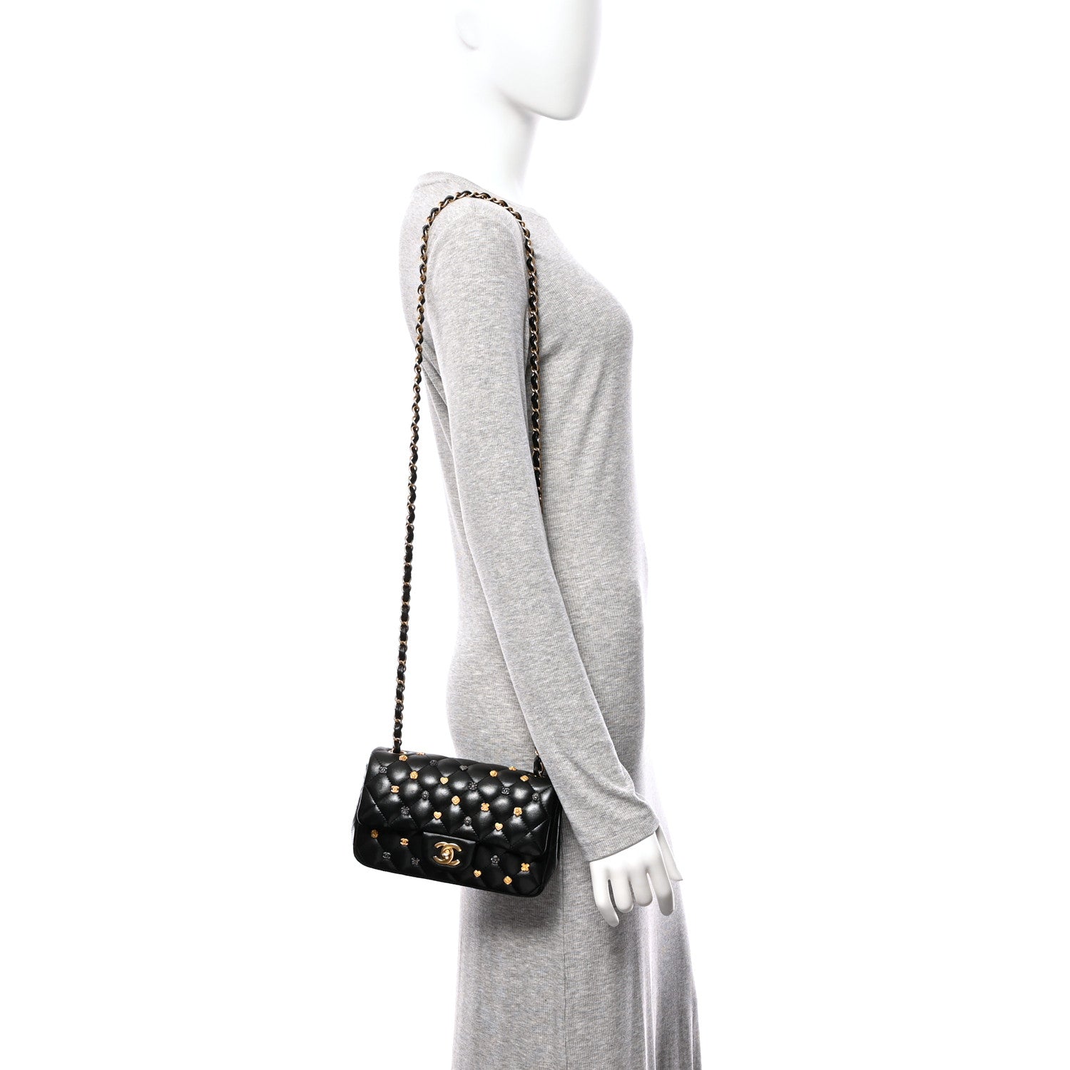 Chanel Lambskin Quilted Studded Mini Rectangular Flap Black 2 of 10