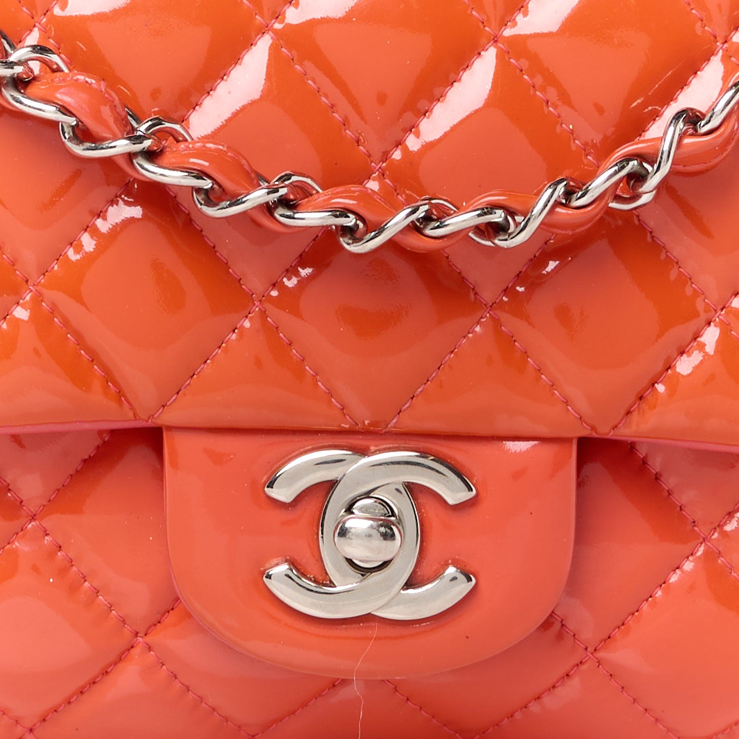 Patent Quilted Medium Double Flap Coral