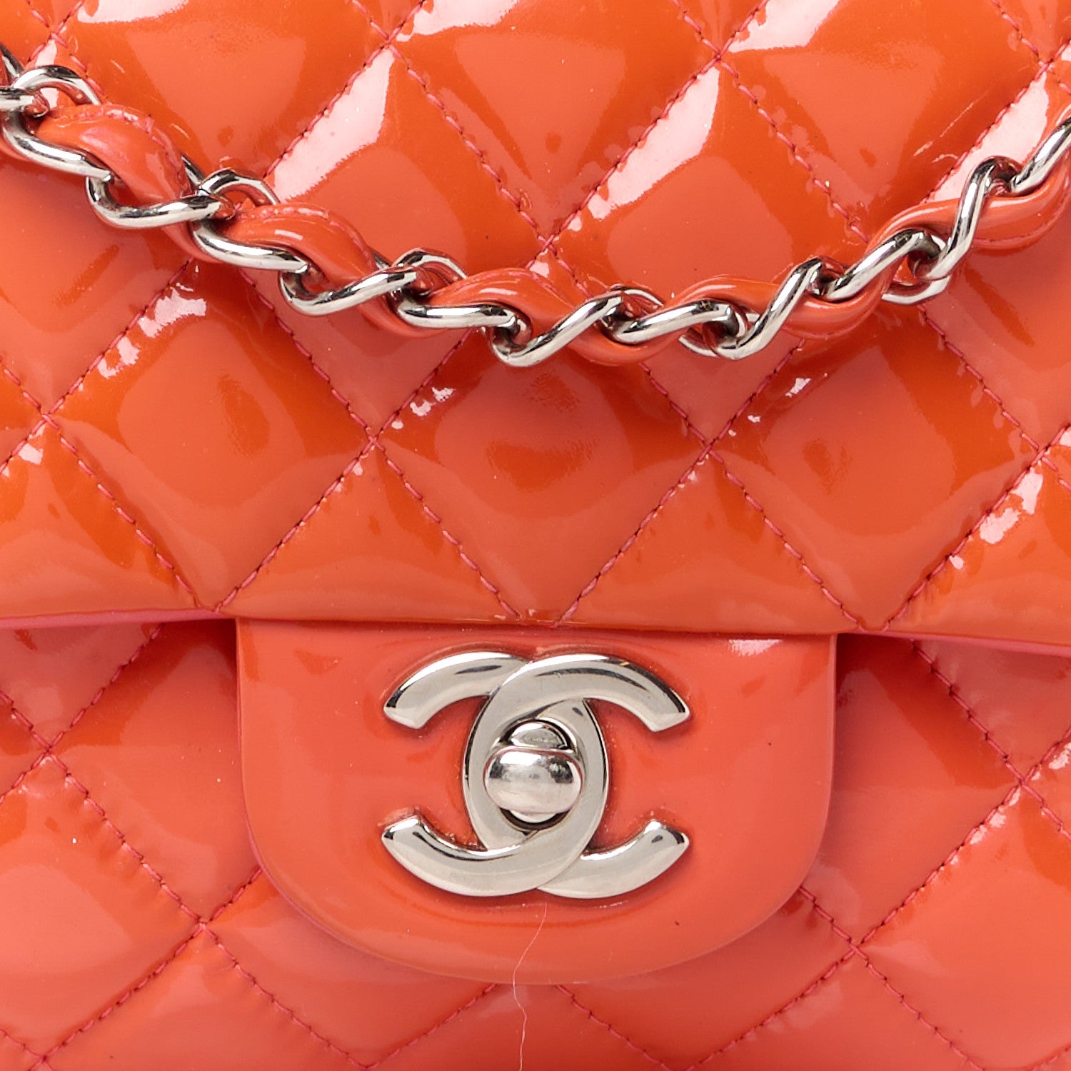 Chanel Patent Quilted Medium Double Flap Coral 9 of 14