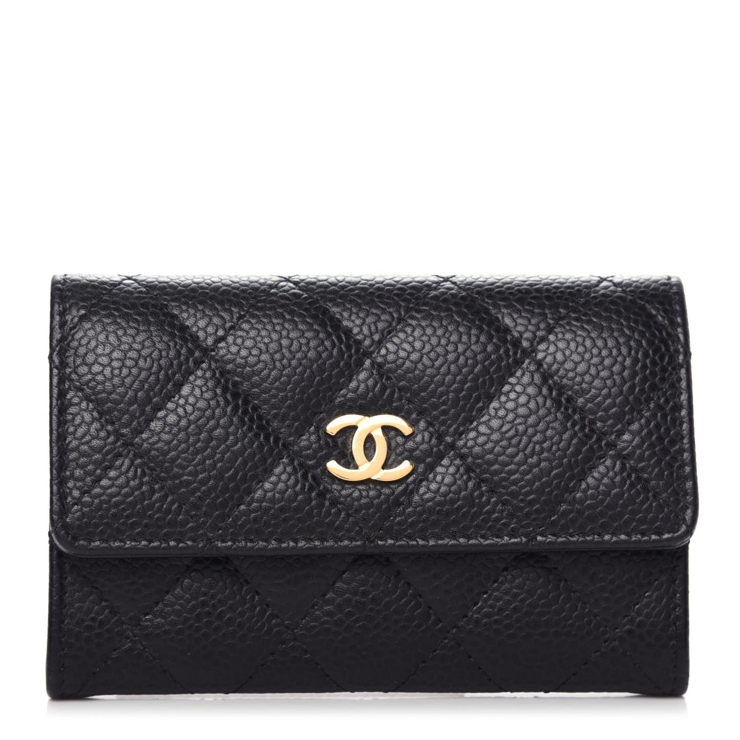 Caviar Quilted Flap Card Holder Black