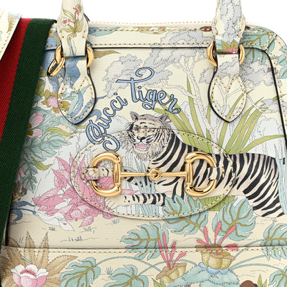 Gucci New Shangai Calfskin Tiger Savanah Web Mini Horsebit 1955 Top Handle Bag Chalky White Multicolor 8 of 10