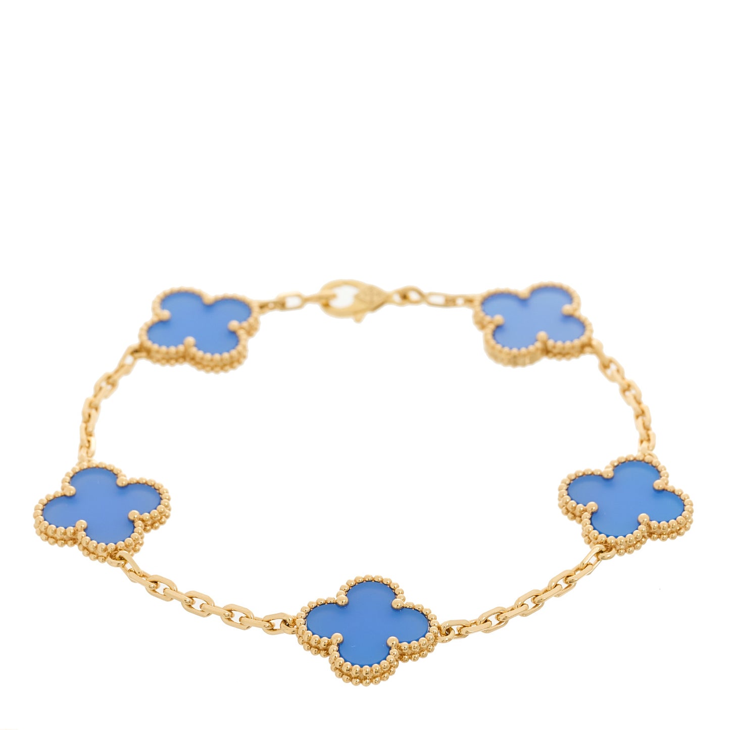 18K Yellow Gold Blue Agate 5 Motifs Vintage Alhambra Bracelet