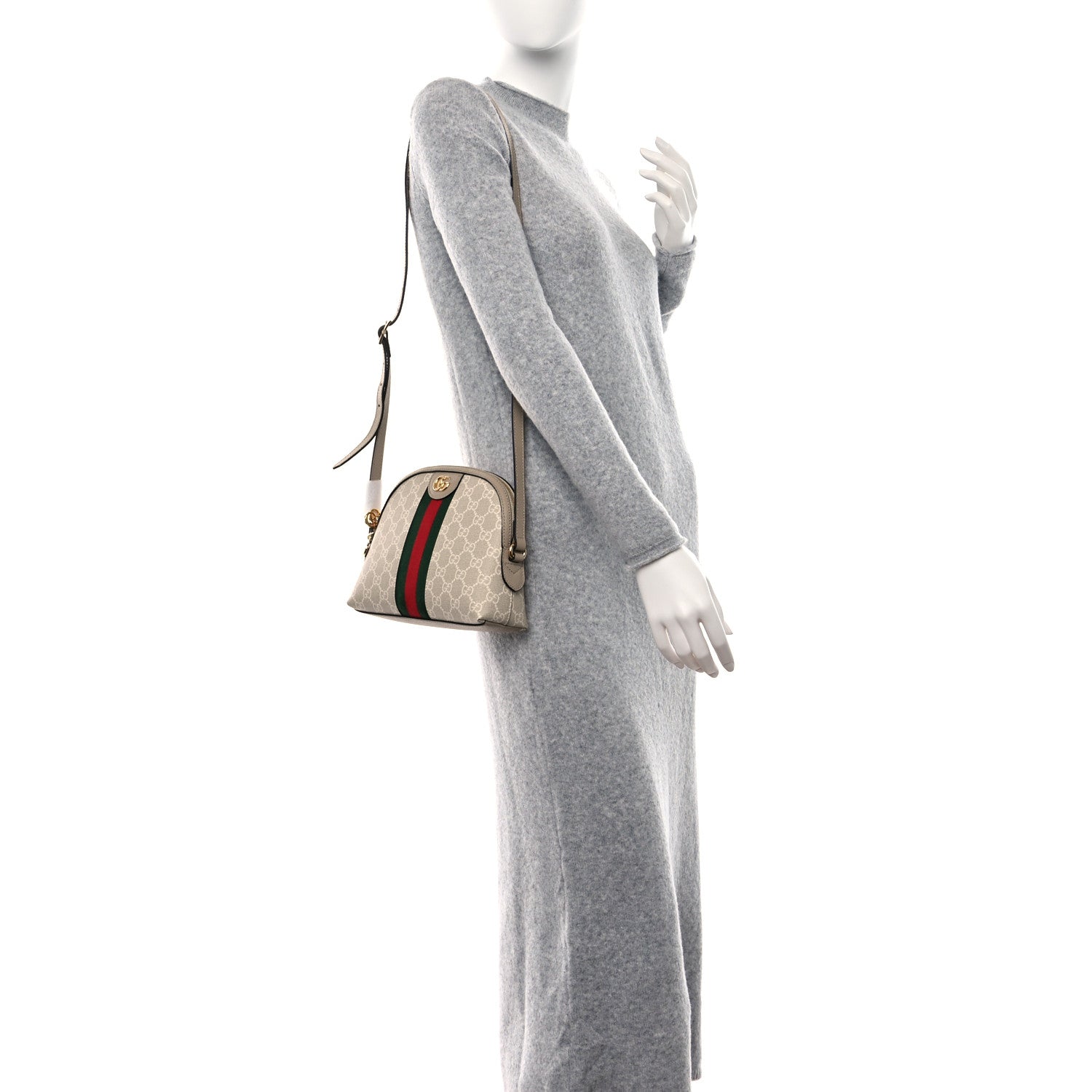 Gucci GG Supreme Monogram Textured Dollar Calfskin Web Small Ophidia Dome Shoulder Beige Mystic White Oatmeal 2 of 9