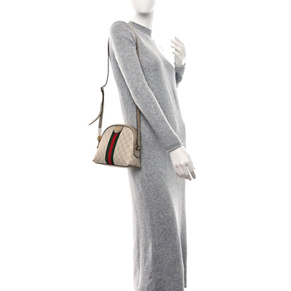 Gucci GG Supreme Monogram Textured Dollar Calfskin Web Small Ophidia Dome Shoulder Beige Mystic White Oatmeal 2 of 9