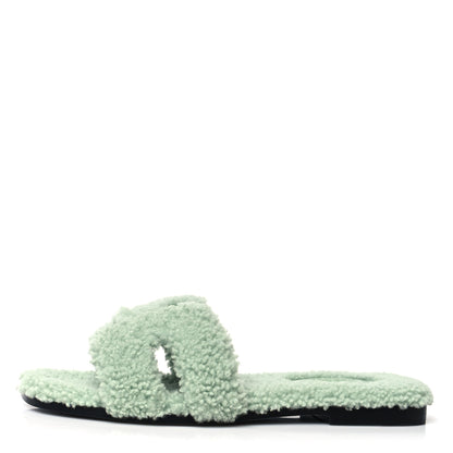 Hermes Woolskin Oran Sandals 38 Vert D’Eau 1 of 7