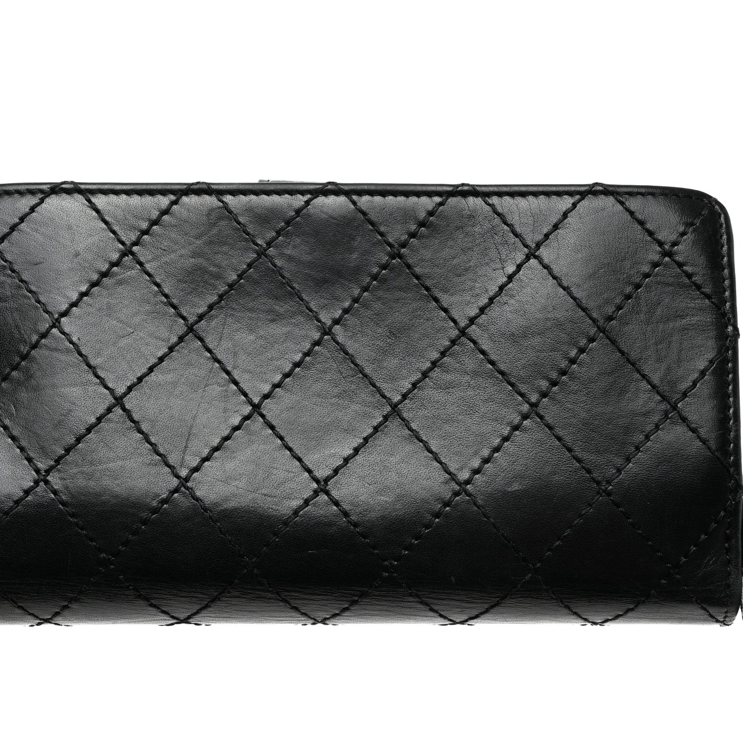 Lambskin Stitched Mademoiselle French Wallet Black