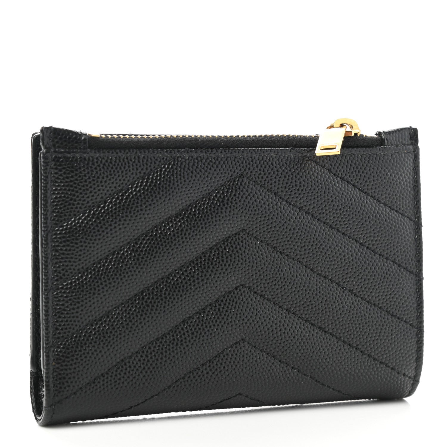 Saint Laurent Grain De Poudre Matelasse Chevron Monogram Zipped Two-Part Wallet Black 3 of 7