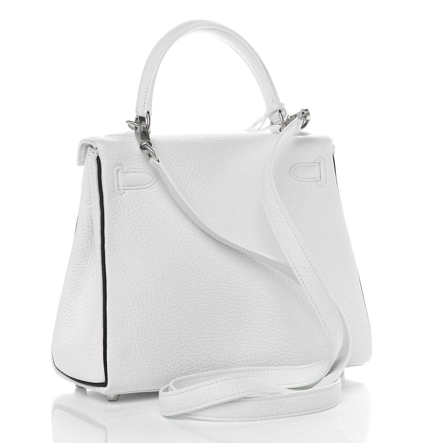 Hermes Taurillon Clemence Horseshoe Kelly Retourne 25 White Black 4 of 43