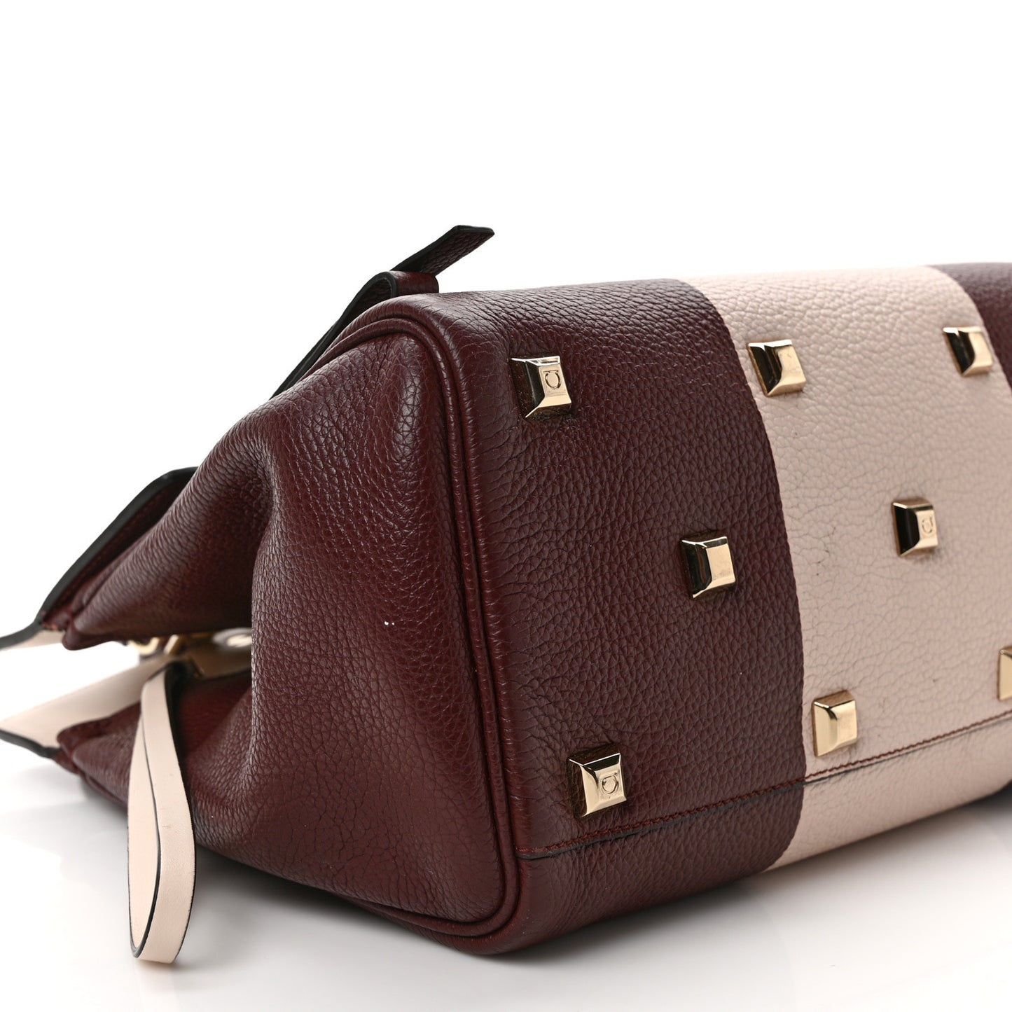 Grained Calfskin Studio Top Handle Bag Burgundy Beige
