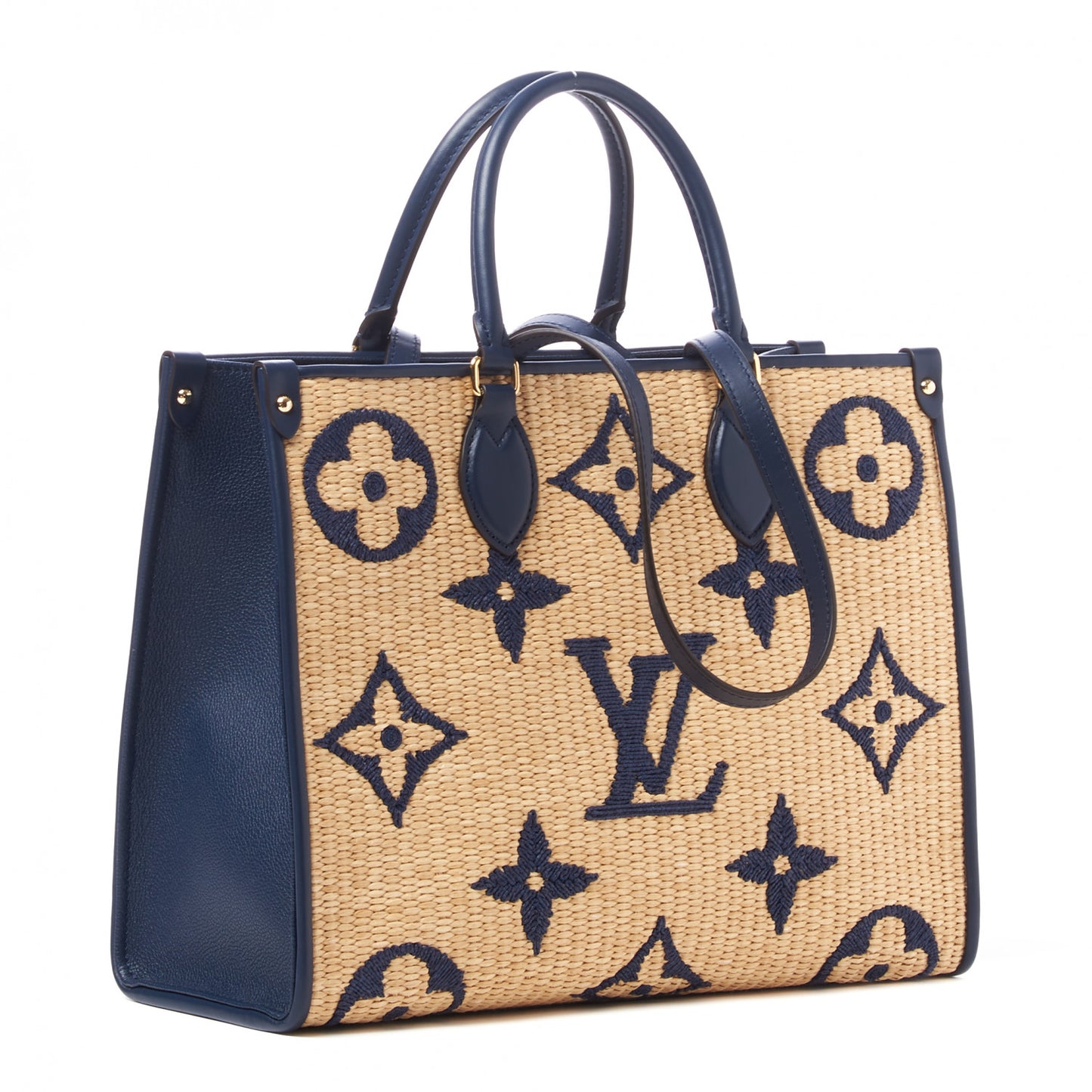 Raffia Calfskin Monogram Giant Onthego MM Blue