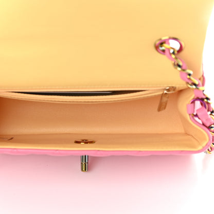 Chanel Lambskin Quilted Mini Rectangular Flap Pink Yellow 5 of 9