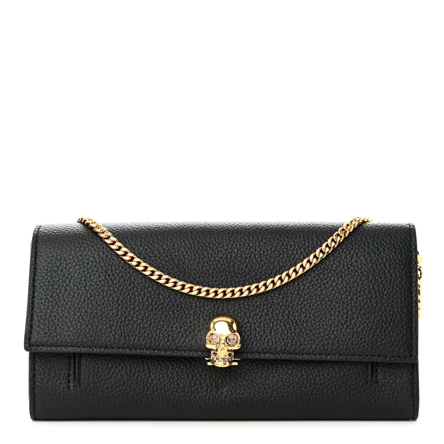 Pebbled Calfskin Skull Wallet on Chain Black