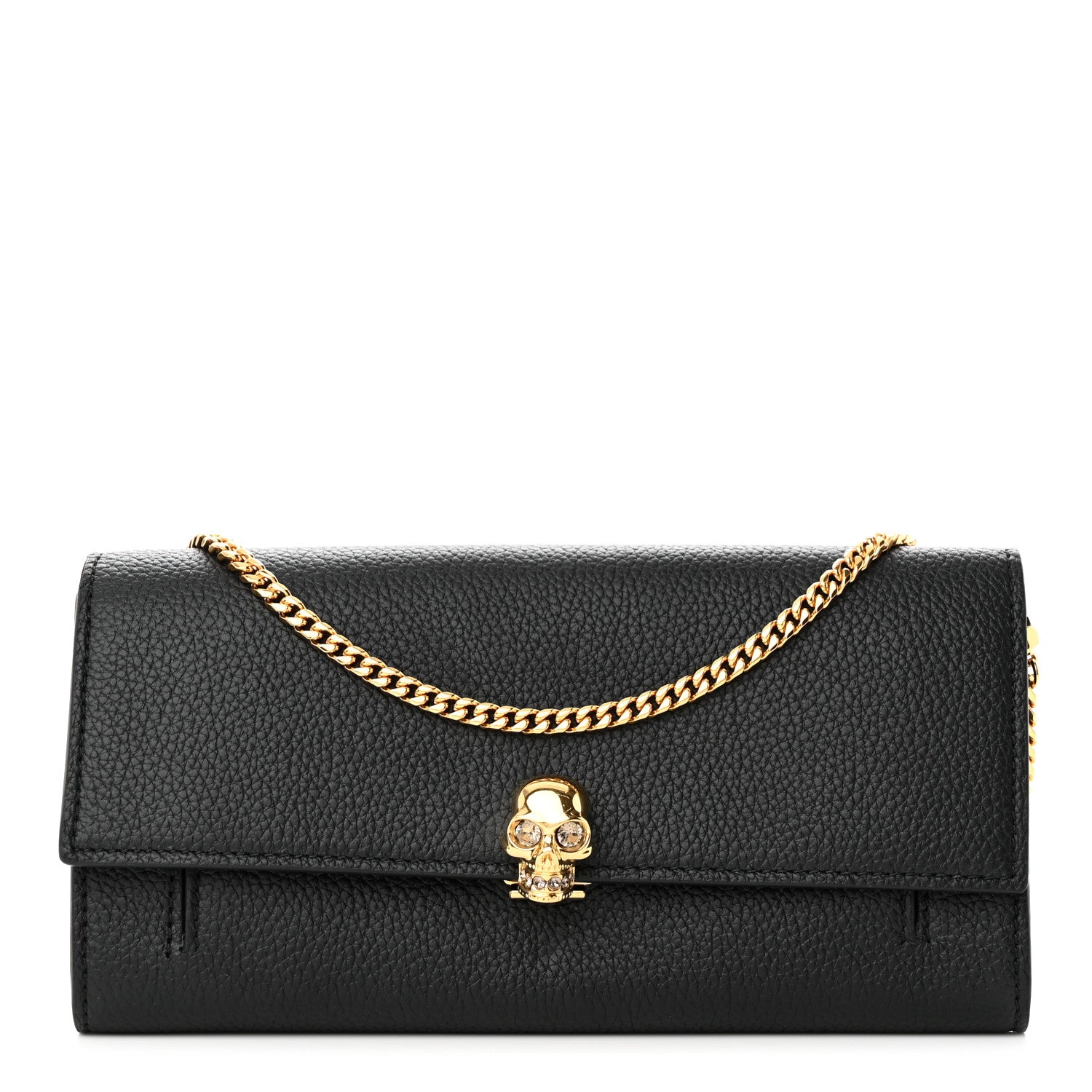 Alexander McQueen Pebbled Calfskin Skull Wallet on Chain Black 1 of 13