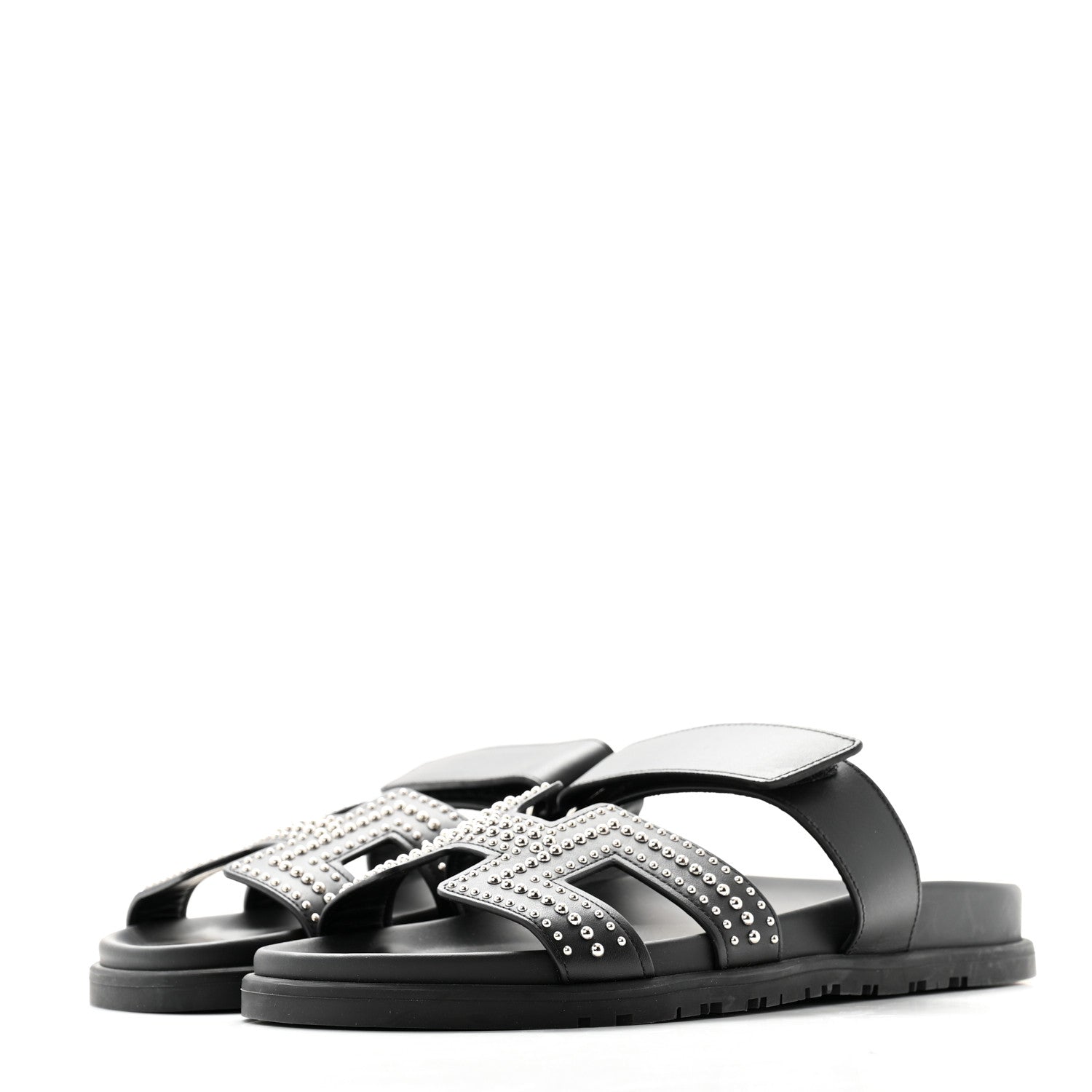 Hermes Mini Stud Calfskin Womens Chypre Sandals 39 Black 3 of 8