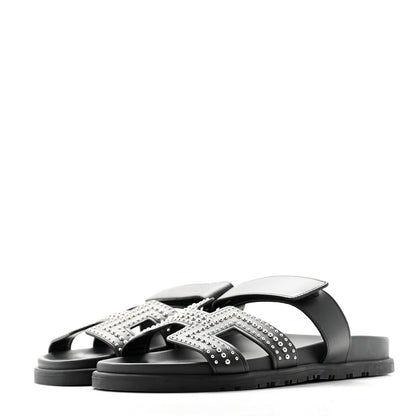 Hermes Mini Stud Calfskin Womens Chypre Sandals 39 Black 3 of 8