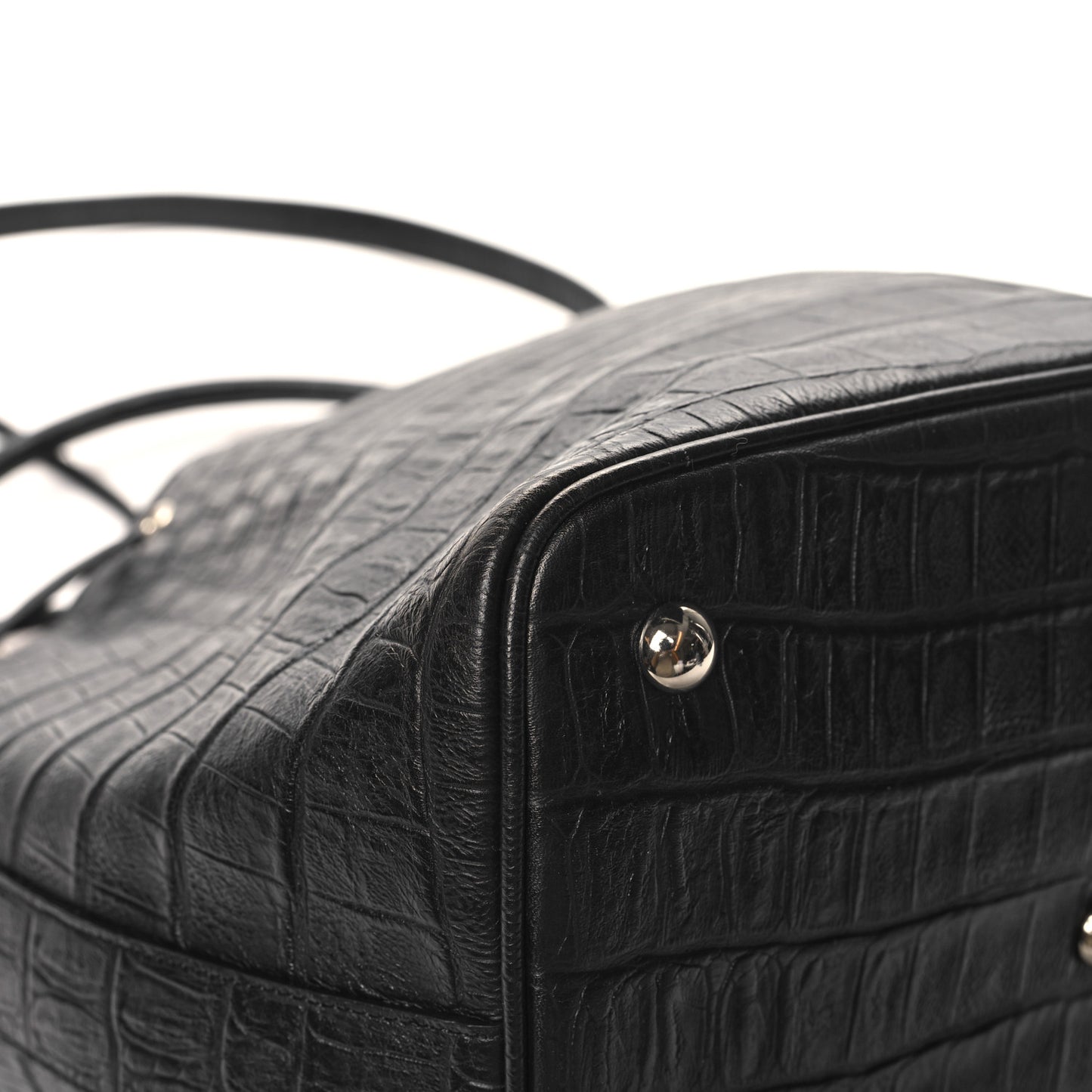 Calfskin Crocodile Embossed Large Emmanuelle Bucket Bag Black