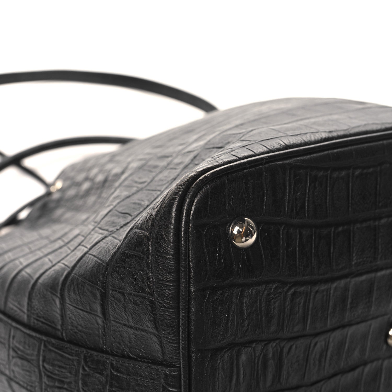 Saint Laurent Calfskin Crocodile Embossed Large Emmanuelle Bucket Bag Black 11 of 12