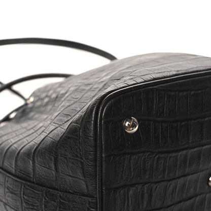 Saint Laurent Calfskin Crocodile Embossed Large Emmanuelle Bucket Bag Black 11 of 12