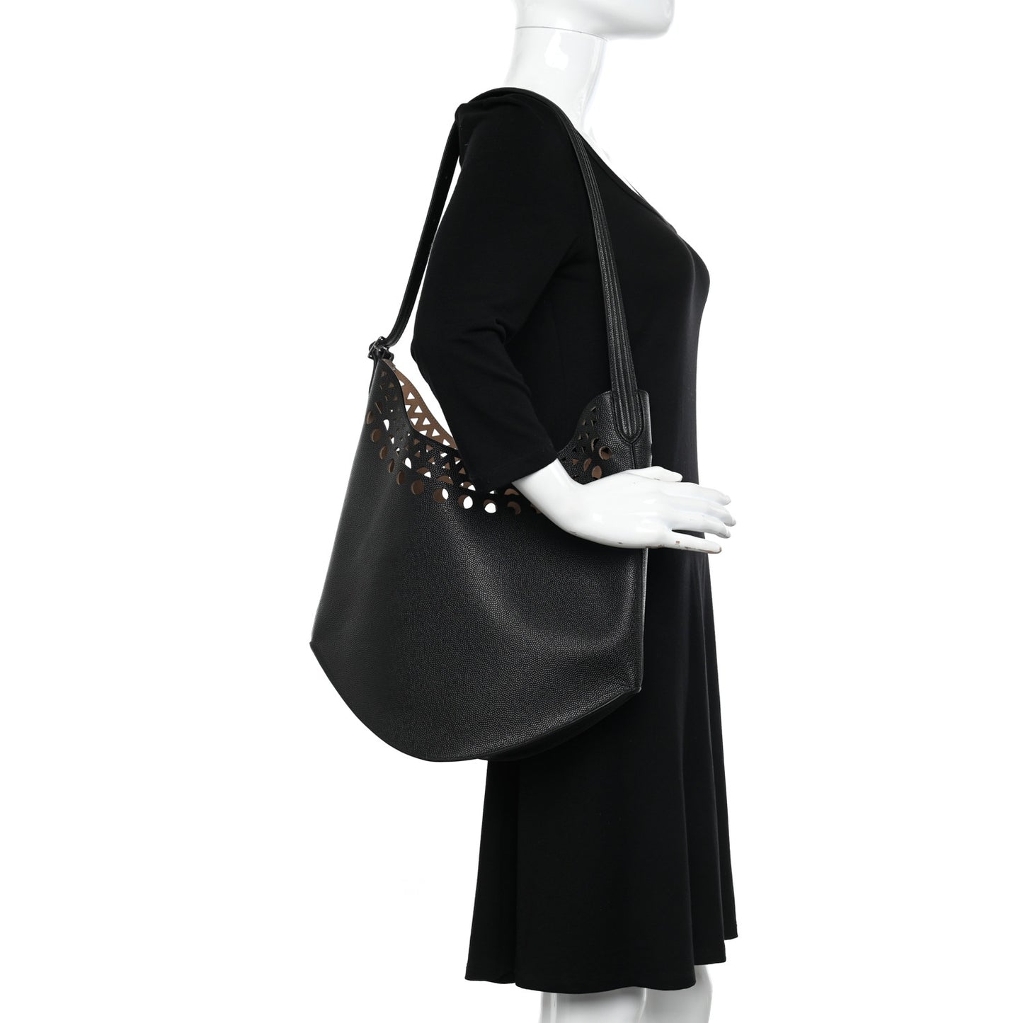 Calfskin Laser Cut Medium Gail Shoulder Bag Black