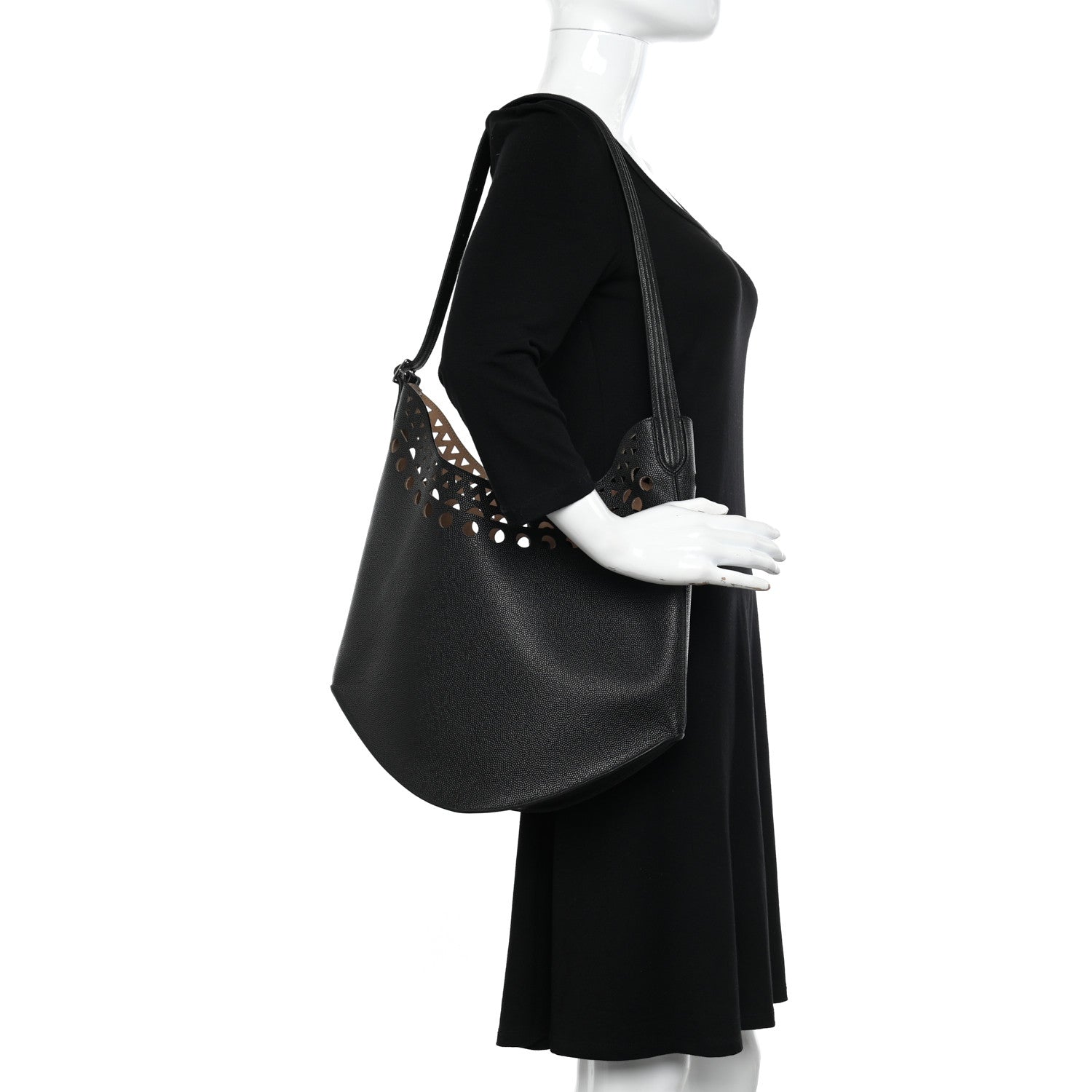 Alaia Calfskin Laser Cut Medium Gail Shoulder Bag Black 2 of 10