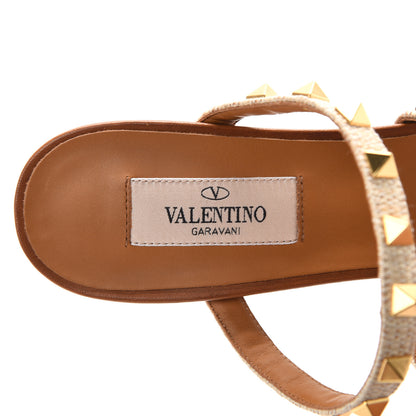 Valentino Garavani Raffia Calfskin Rockstud 60mm Caged Slide Sandals 38 Naturale 7 of 9
