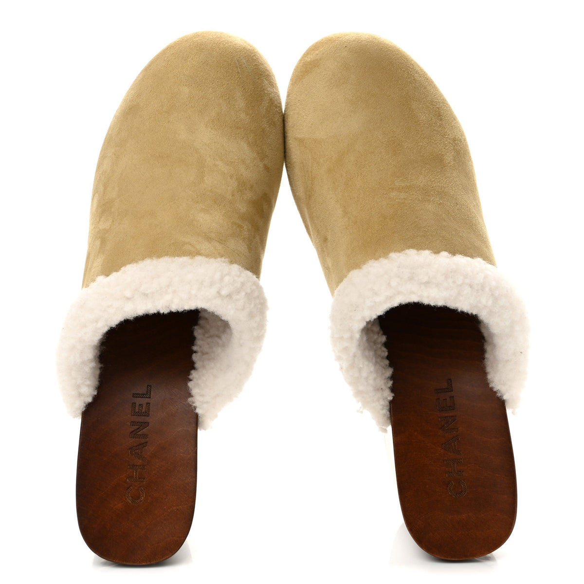 Suede Shearling CC Clogs 40 Beige