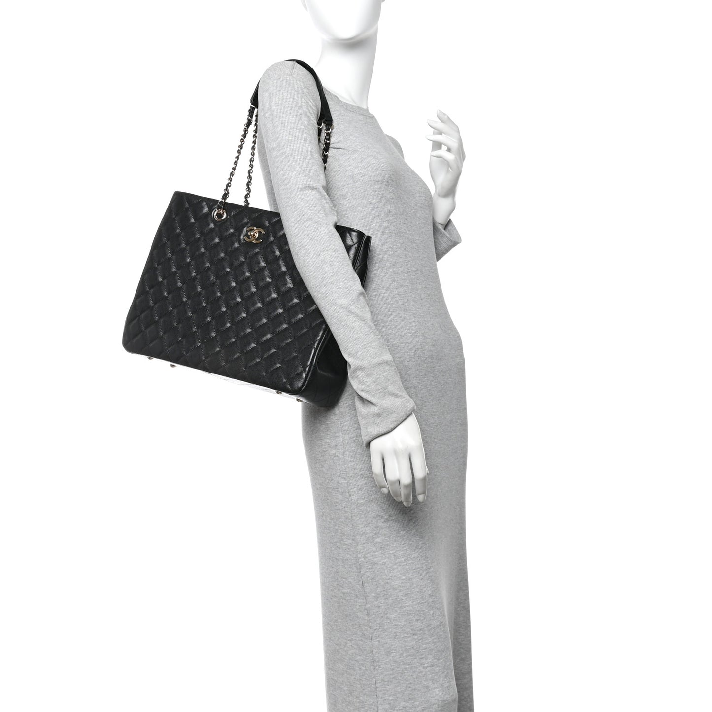 Caviar Quilted Large Shopping Tote Black