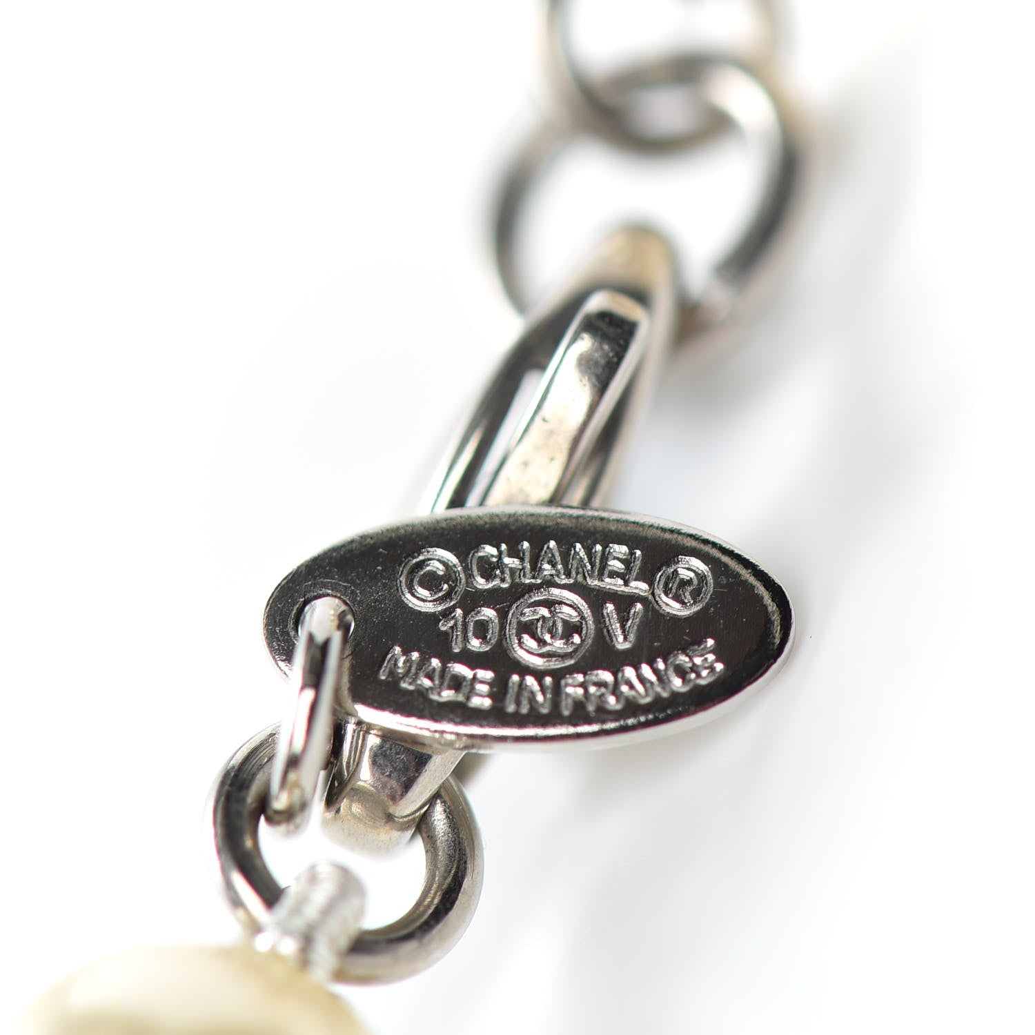 Chanel Graduated Pearl CC Long Necklace Silver 5 of 5