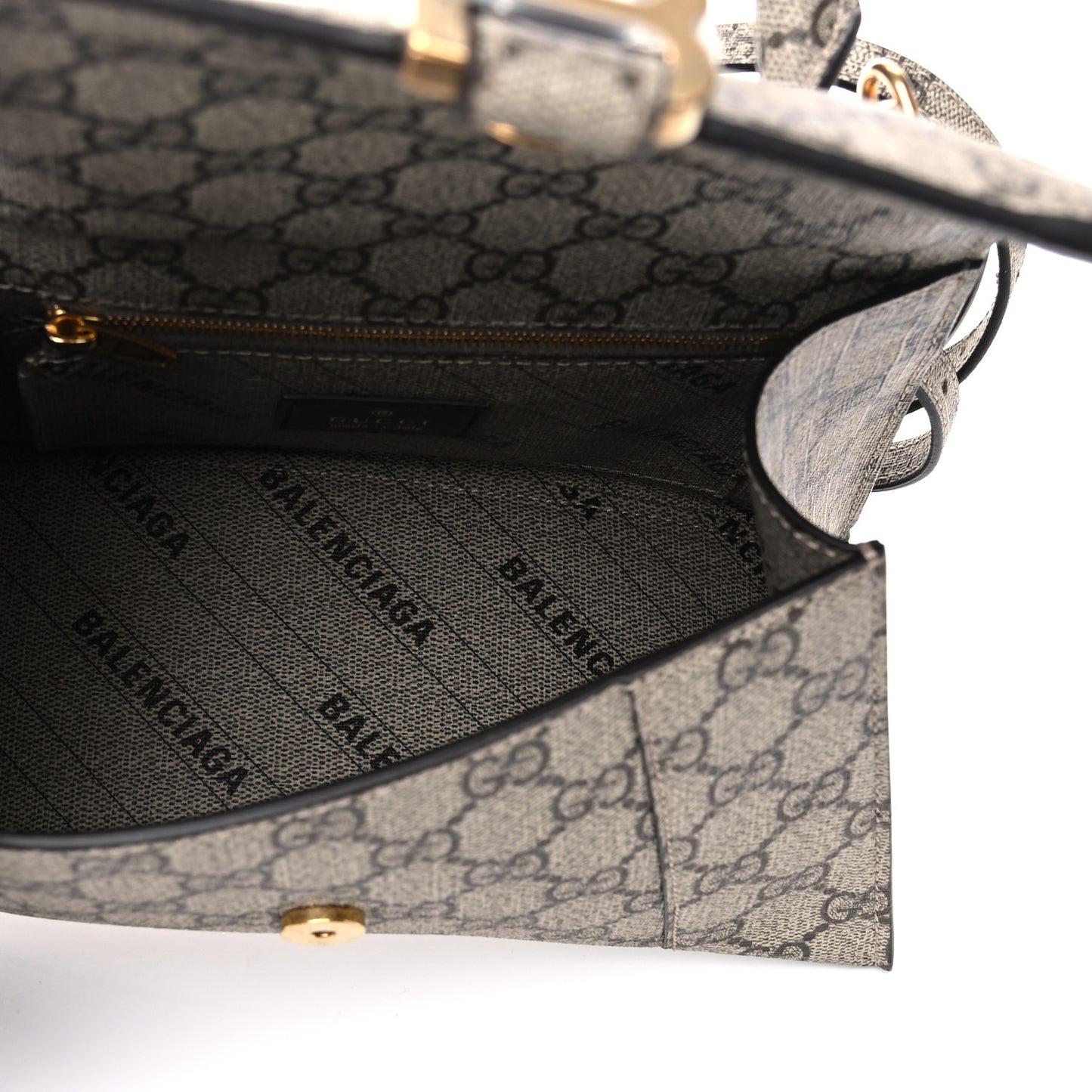 X GUCCI GG Supreme Monogram Small Hourglass Top Handle Bag Beige Ebony