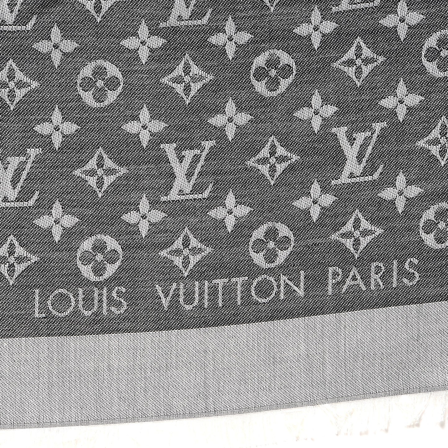 Wool Silk Monogram Denim Shawl Black