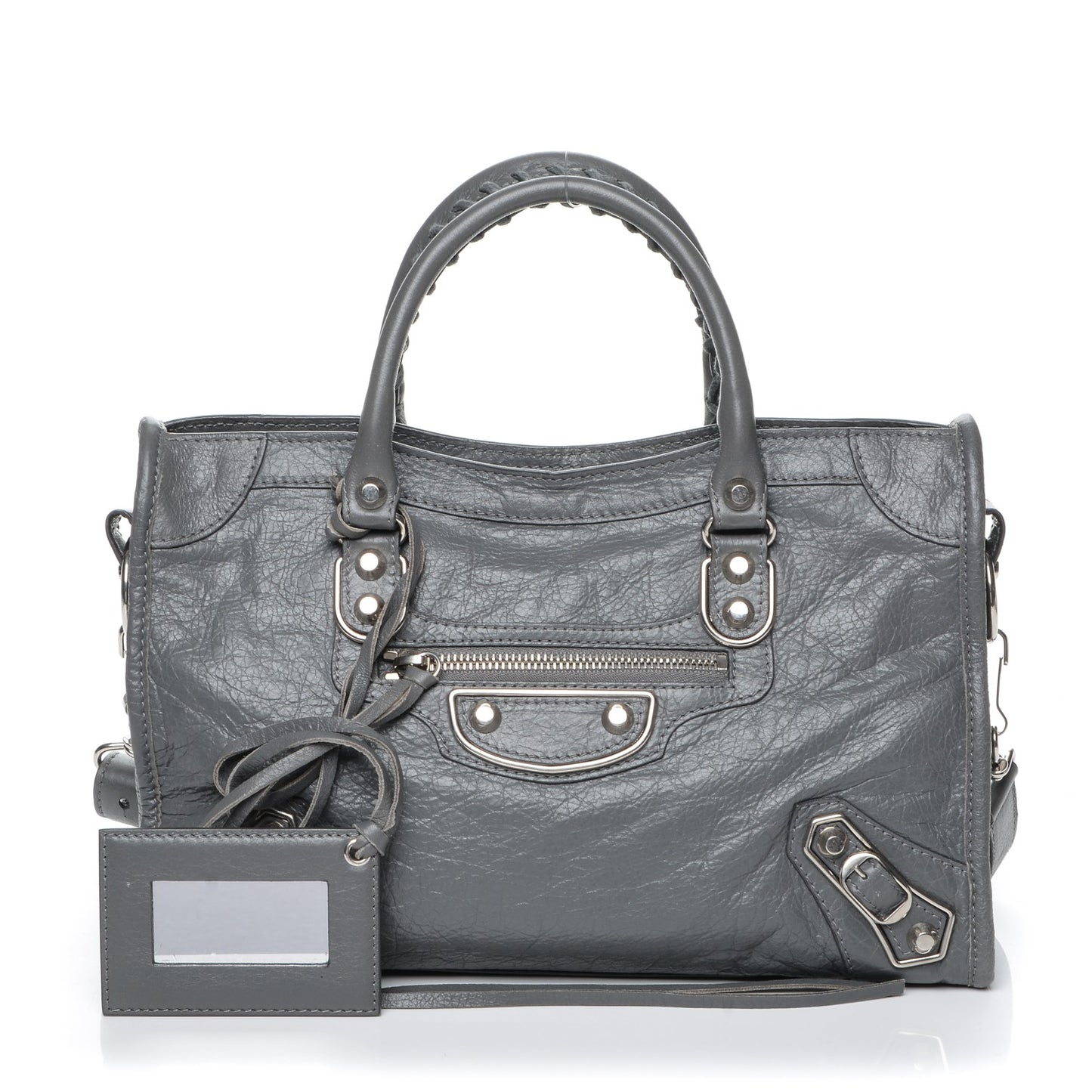Agneau Silver Metallic Edge Hardware S City Gris Cendre