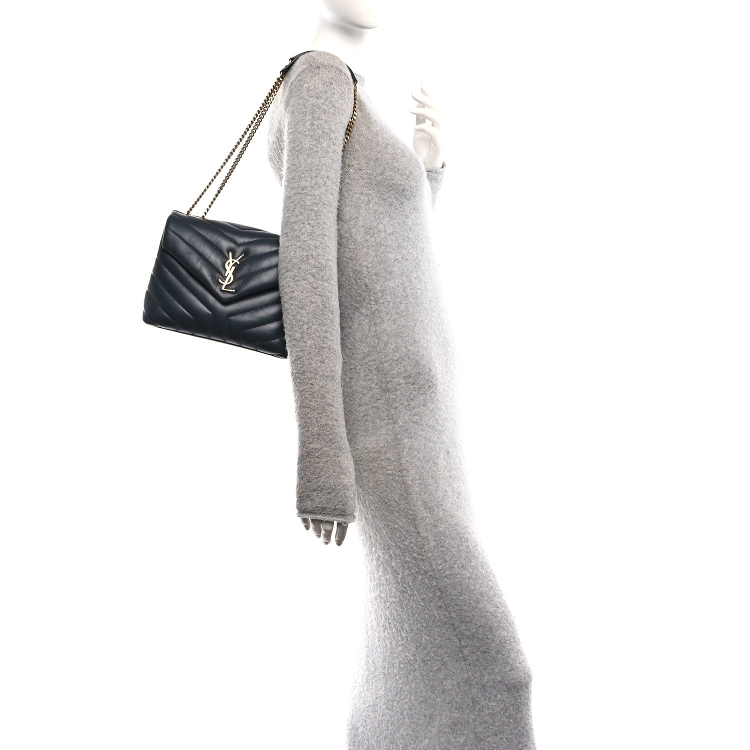 Saint Laurent Calfskin Y Quilted Monogram Small Loulou Chain Satchel Dark Smog 2 of 10