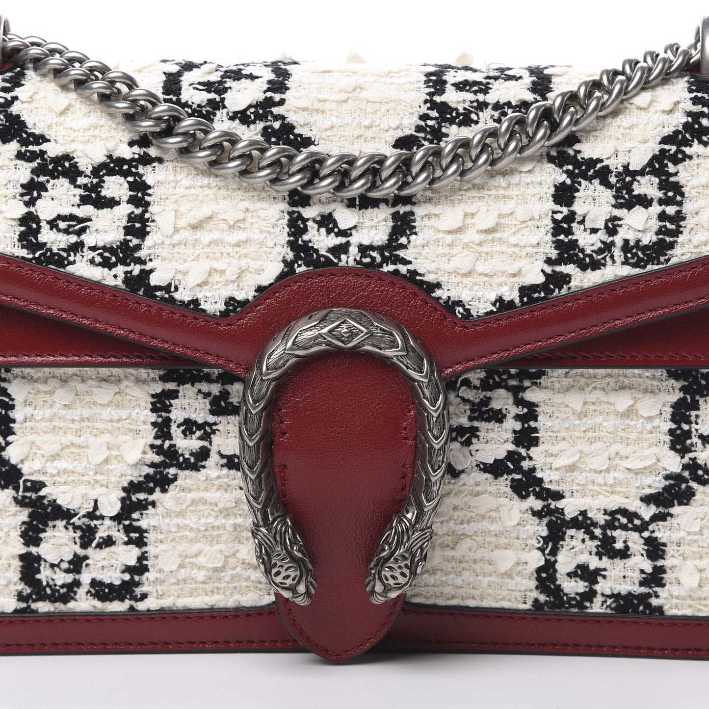 Tweed GG Monogram Small Dionysus Shoulder Bag White Black Romantic Cherry