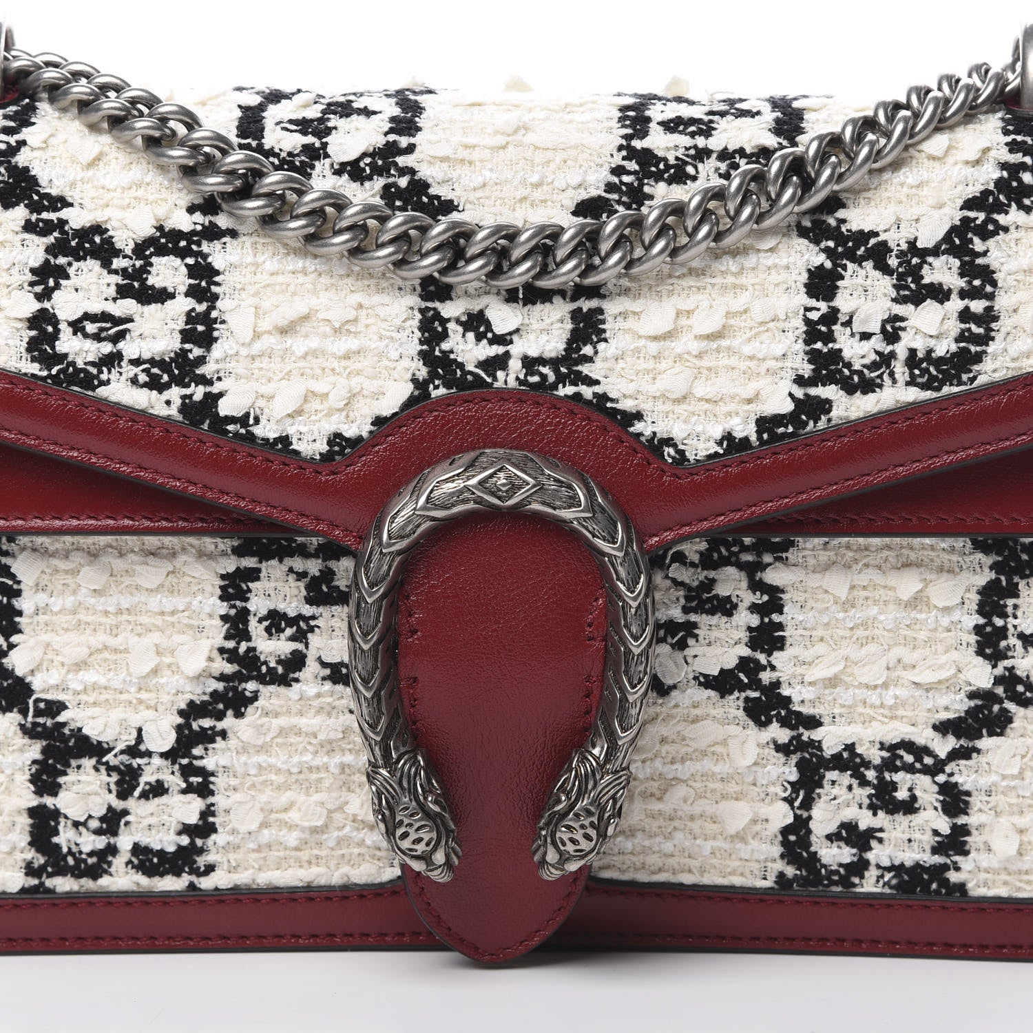 Gucci Tweed GG Monogram Small Dionysus Shoulder Bag White Black Romantic Cherry 8 of 10