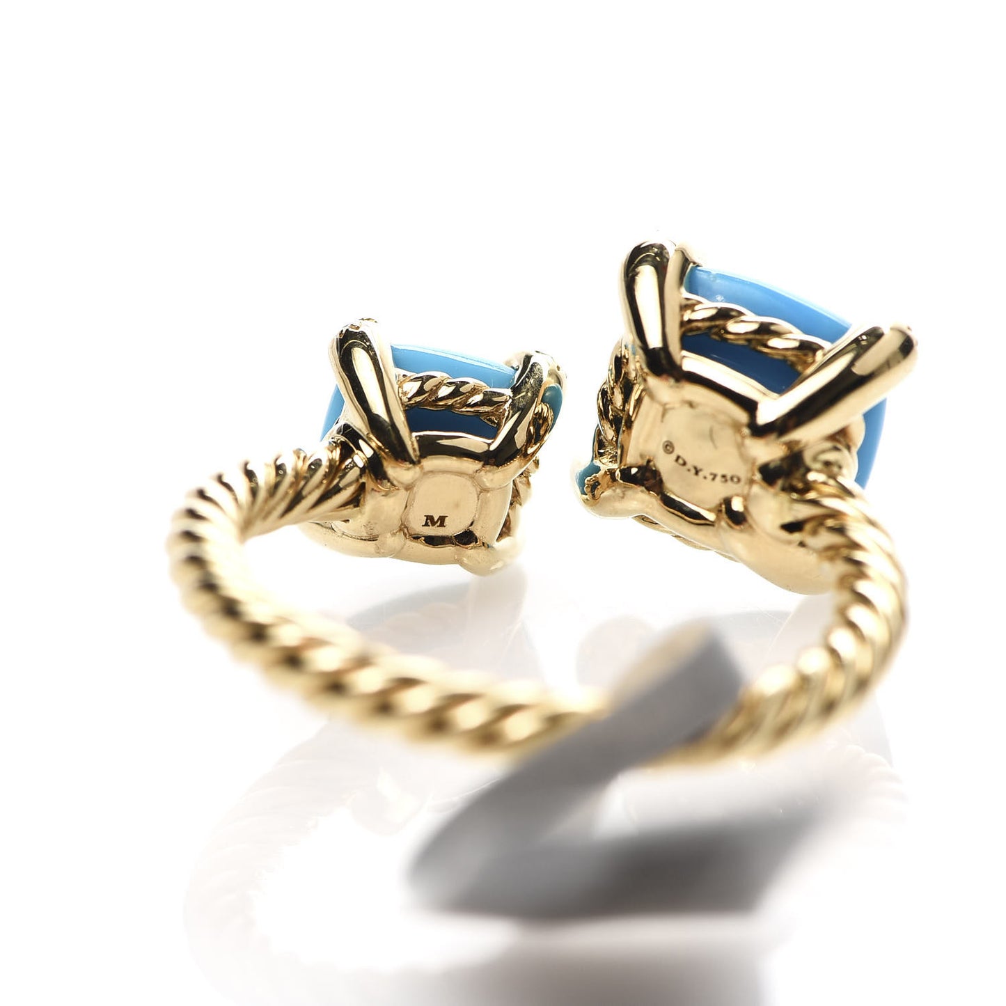 18K Yellow Gold Diamond Turquoise Chatelaine Bypass Ring 53 6.5