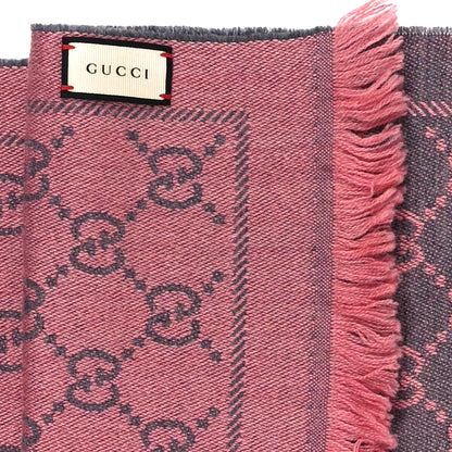 Gucci Wool Jacquard GG Monogram Sten Fringe Scarf Graphite Pink 3 of 3